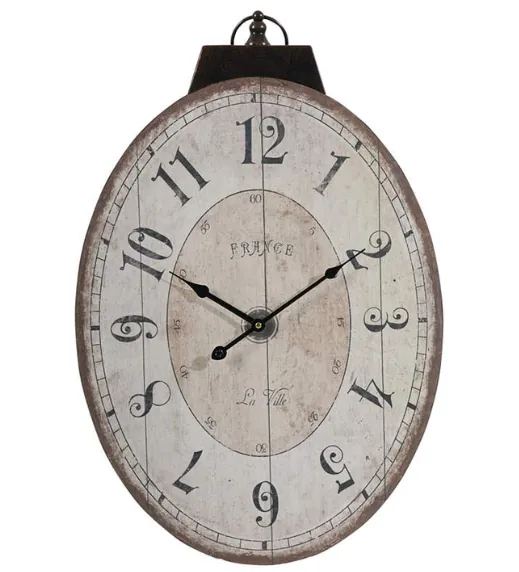Thaddeus Antique White Oval Wall Clock